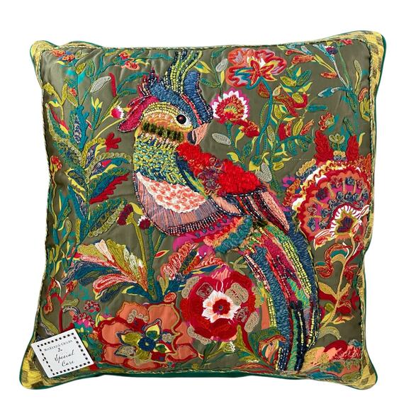 Mackenzie Childs Cockatiel Chartreuse Throw Pillow Brand New - Picture 6 of 16